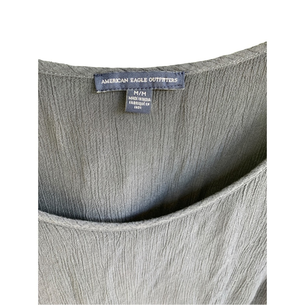 American Eagle Outfitters Grey Gauze Swing Dress 3/4 Sleeve Scoop Neck Size M - Picture 4 of 10